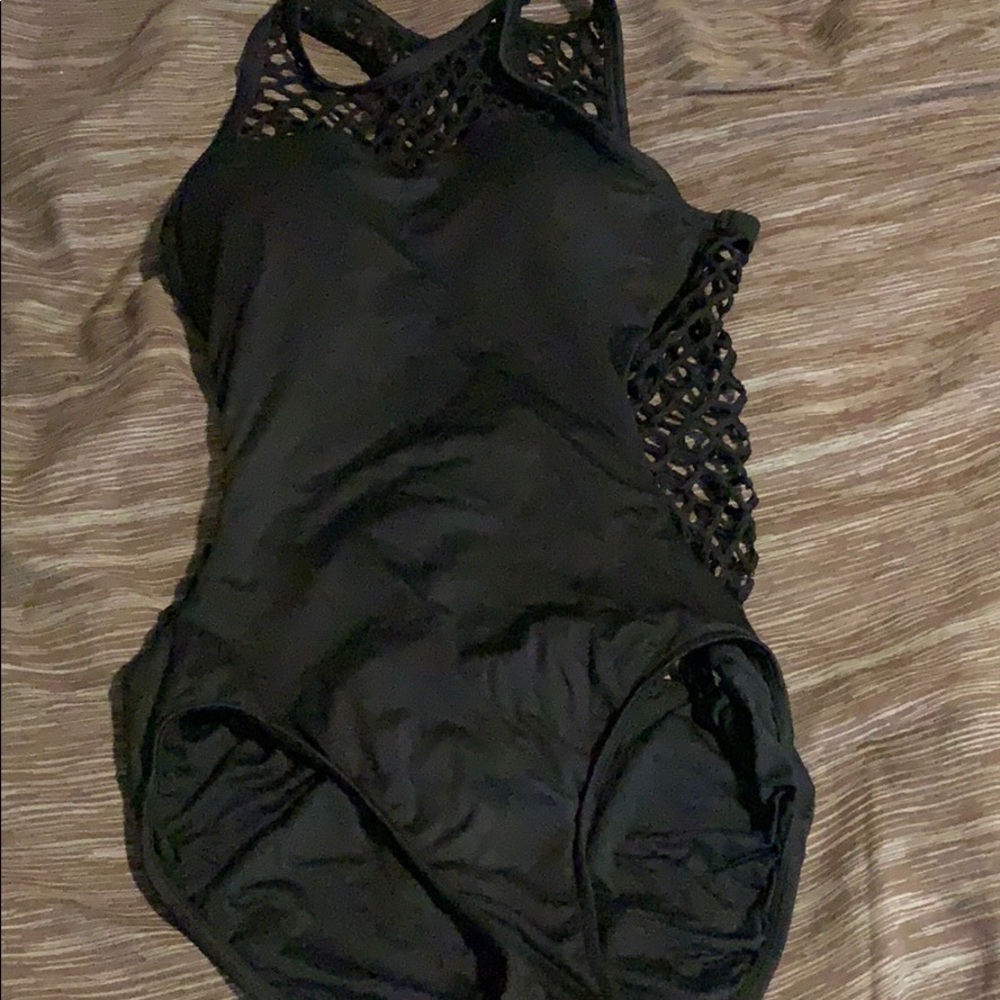 Black one-piece swimsuit with netted back
